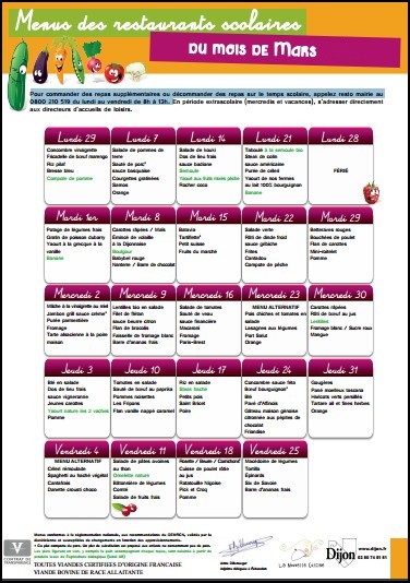 Les menus du restaurant scolaire ÉCOLE ÉLÉMENTAIRE LAMARTINE DIJON